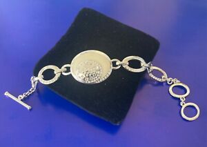 1990 SWAROVSKI  Crystal Glass Rhinestone Beige Enamel Silver Link Chain Bracelet