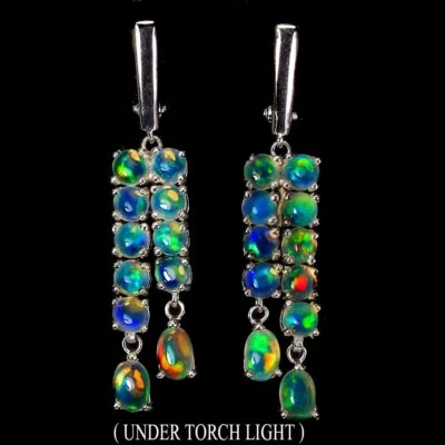 Pendientes de plata de ley 925 ovalados ópalo de fuego 6x4 mm joyas de piedras preciosas naturales Foto 1 de 4