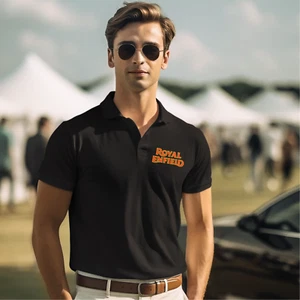 Retro Vintage Classic Royal Enfield Motorcycle Premium Quality Poloshirt XS/8XL - Picture 1 of 8
