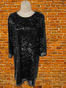 WOMENS H&M SIZE MEDIUM M BLACK SEQUIN LONG SLEEVE PARTY XMAS OCCASION MINI DRESS - Picture 1 of 4