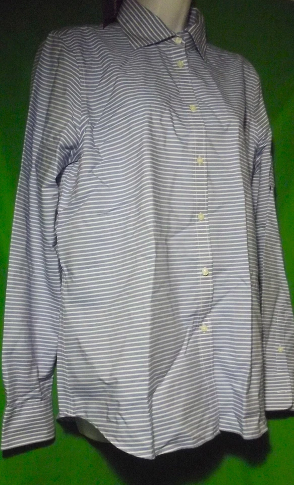 NEW CHAPS FITTED 206663555001 WOMEN'S LS BLUE/WHITE COTTON FRONT BUTTON SHIRT L - Image 1 of 1