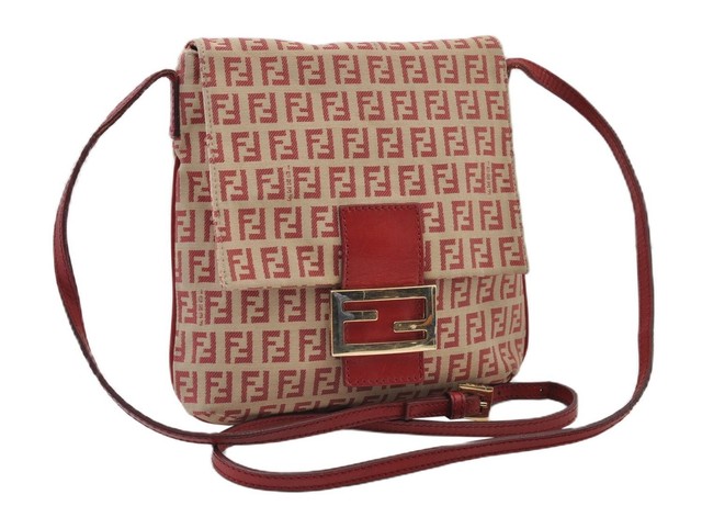 Authentic FENDI Zucchino Canvas Red Shoulder bag