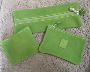 DALLAITI Italy lime green suede 3 pc wallet coin purse small pouch set LOT