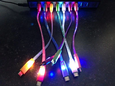 КОРОТКАЯ 8 «ВСПЫШКА LED подсветки данных синхронизации кабель зарядное устройство для htc lg sony samsung s4 6 - Изображение 1 из 4