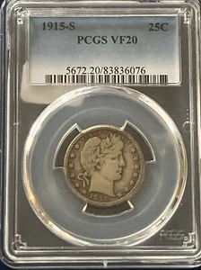 1915-S Barber Quarter PCGS VF20 - Picture 1 of 4