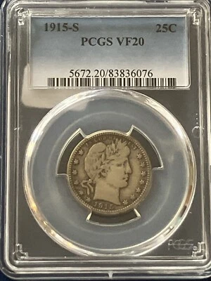 1915-S Barber Quarter PCGS VF20 - Image 1 of 4