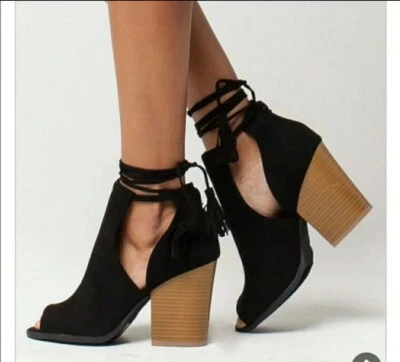 QUPID Tacón Apilado Punta abierta Botines Bota Zapato Sandalia 8 Sexy Foto 1 de 4