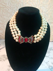 Heidi Daus Purple Blooming Rose 3-Strand Faux Pearl & Crystal Necklace - Picture 1 of 8