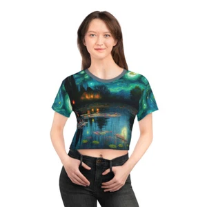 Van Gogh STARRY Night Claude Monet WATER LILLIES Women's Crop Top Tee T-shirt - Picture 1 of 13