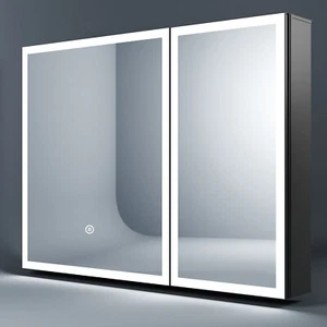 Spiegelschrank Bad mit LED Beleuchtung 80cm Bad Zimmer Spiegel Schrank Schwarz - Bild 1 von 15