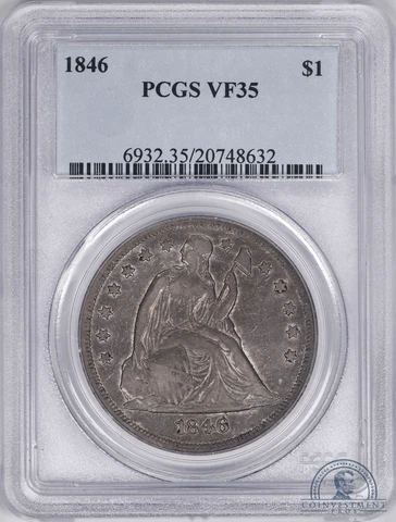 1846 Seated Liberty Silver Dollar $1 PCGS VF35 (Toned) Cover