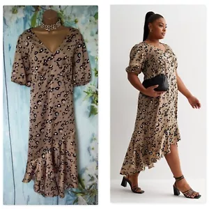NEW LOOK CURVES DRESS SIZE 22, Animal Hi low hem Satin midi Occasion Dress - Picture 1 of 12