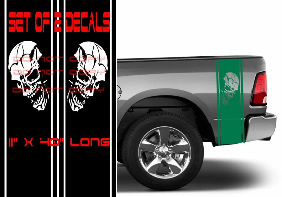 Наклейки наклейки на заднюю кровать Pickup Skull Punisher для RAM TACOMA TUNDRA FORD CHEVY - Изображение 1 из 1