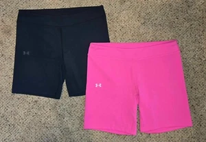 Under Armour Girls Fitted Bike Shorts YXL Youth Extra Large Black Pink Lot of 2 - Picture 1 of 8