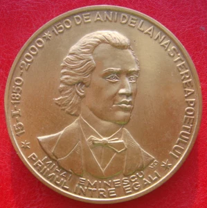 MEDALLA DE BRONCE RUMANÍA 150 años del nacimiento del poeta Mihai Eminescu - Imagen 1 de 17