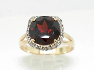 Großer Granat Ring 585 Gelbgold 14Kt Gold natürlicher Granat 24 Brillanten - Bild 1 von 5
