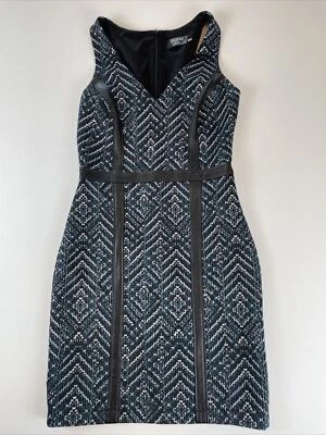 GUESS Mujeres Pequeño2 Azul Cuello en V Sin Mangas Vaina Vestido Elastizado Imitación Cuero Rayas Foto 1 de 4