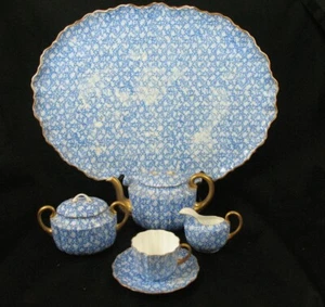 Doulton Burslem Chintz Floral Blue Tea Set With Large Tray - Picture 1 of 14
