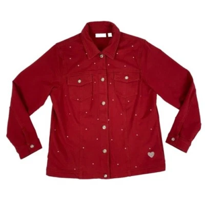 Quacker Factory Dream Jeannes Red Jacket with Rhinestones Size 1X - Image 1 of 3