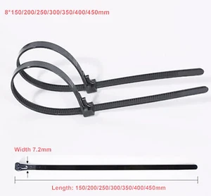 Nylon Releasable,Reusable Cable Ties Plastic Loose Band 8*150-450mm - Picture 1 of 6