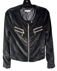 Ya Los Angeles Women's Faux Suede Full Zip Black Jacket Back Stretch Panel Med - Picture 1 of 5