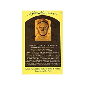 Placa autografiada de Joe Cronin de la corte (auténtica JSA) - Imagen 1 de 1