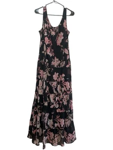 Jones Studio Dress Womens 18W Maxi Black Floral Chiffon Cottage Tiered Gauzey - Picture 1 of 6