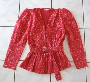 Zara korallenrot Blumen Schößchen Wickel Puffärmel Bluse Top mit Gürtel Gr. M H200 - Bild 1 von 10