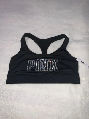 VICTORIA'S SECRET PINK RELAY RACERBACK SPORTS BRA XLARGE BLACK BLING - Image 1 of 4