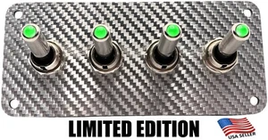 Limited Edition SILVER Carbon Fiber Panel with 4 GREEN LED Toggle Switches - Imagen 1 de 5