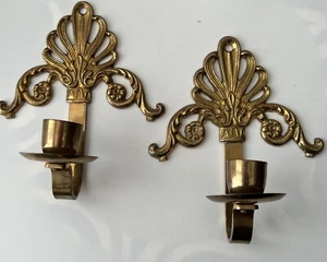 Par de apliques de velas vintage Art Deco de latón macizo | Vela de pared vintage ornamentada - Imagen 1 de 9