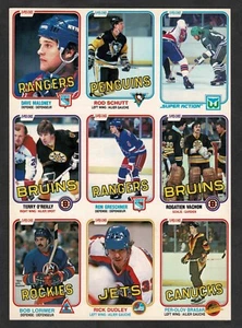 Panel de 9 tarjetas O-Pee-Chee 1981-82 sin cortar, Rogie Vachon, O'Reilly, Greschner, Schutt - Imagen 1 de 3