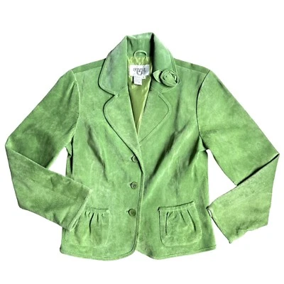 Blazer de camurça vintage feminino jaqueta M verde cervelle rosa cottagecore capricho artístico - Imagem 1 de 4
