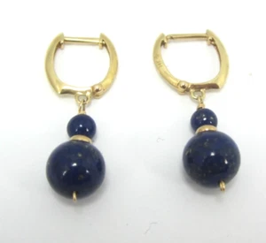 BEAUTIFUL LADIES 14K YELLOW GOLD LAPIS DROP/DANGLE EARRINGS 3.1G - Picture 1 of 6