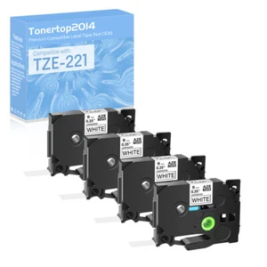 4PK para cinta de etiquetas Brother TZ221 Tze-221 negra sobre blanca P-Touch PT200 3/8" - Imagen 1 de 17