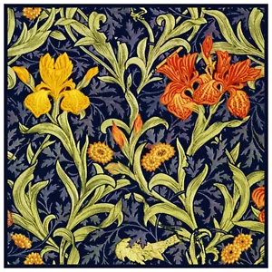 William Morris Yellow Orange Iris Flowers Counted Cross Stitch Pattern - Picture 1 of 10