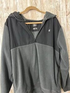 Vintage Y2K Volcom Hoodie Mens XL Faded Black Surf Skate Heavy 1/4 Zip Sweater - Picture 1 of 6