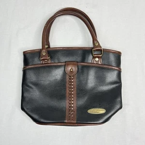 Borsa a tracolla vintage Liz Claiborne nera con bordo marrone ciottoli vera pelle - Foto 1 di 12