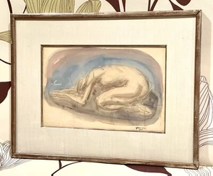 Vintage Antique BERTRAM HARTMAN Nude Female Watercolor Pencil Drawing Painting - Picture 1 of 6