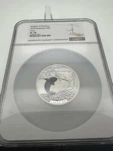 2020 Barbados Shapes America 1 oz PR .999 Silver Orca Whale NGC PL70 - Picture 1 of 2