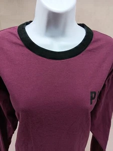T-shirt manica lunga ROSA by Victorias Secret media nera viola logo davanti dietro - Foto 1 di 14