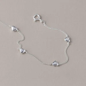 Women Real S925 Sterling Silver Heart Charm Bracelet Bangle 7.9'' - Picture 1 of 5