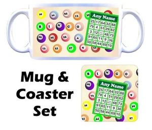 PERSONALISED Bingo Ball Card Print Ceramic Mug & Coaster Christmas Birthday Gift - Picture 1 of 7