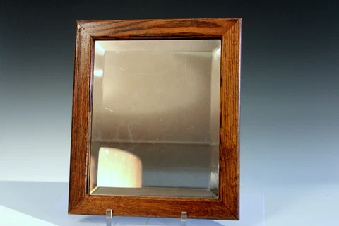 Antique Oak Framed Bevelled Mirror Old Glass 14x12 Cover