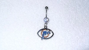 Miami Dolphins Team Football Charm Belly Navel Ring Body Jewelry Piercing - Picture 1 of 2