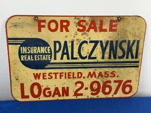 1950's Palczynski Insurance/Real Estate SIGN ~ Westfield, MA Tele. LOgan 2-9676 - Picture 1 of 14