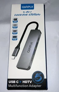 USB C Laptop 5 in 1 Docking Station Dual Monitor HDMI for Dell/HP/Lenovo Laptop - Picture 1 of 8