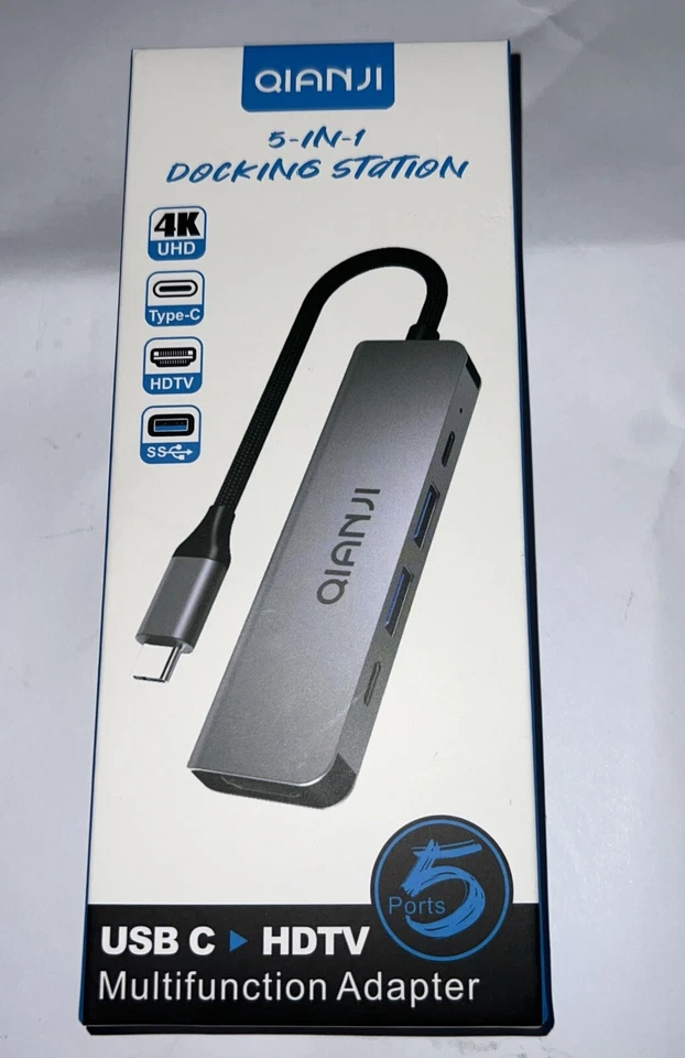 USB C Laptop 5 in 1 Docking Station Dual Monitor HDMI for Dell/HP/Lenovo Laptop - Image 1 of 4