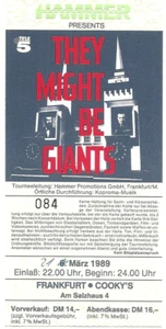 They Might Be Giants In Concert 1989 Ticket / Konzertkarte / Eintrittskarte - Bild 1 von 2