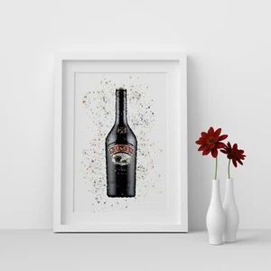 Baileys Liqueur Bottle Watercolour Splash A3, A4 and 4x6 Wall Art Prints - Picture 1 of 1